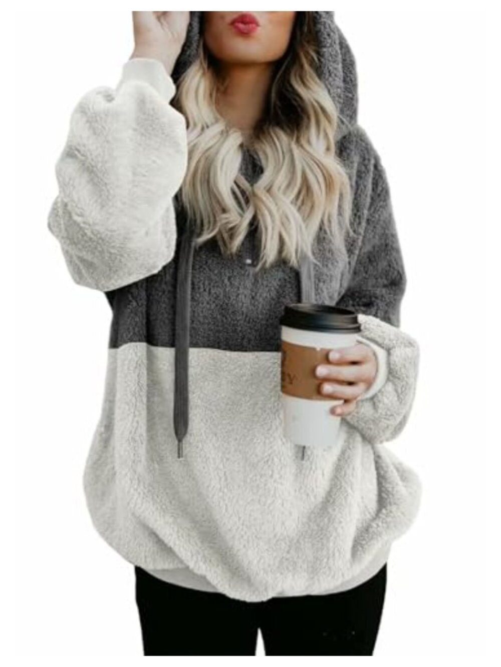 Women's Fuzzy Sherpa Fleece Hoodie 1/4 Zip Pullover Sweatshirt